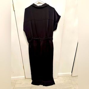 Black satin cargo jumpsuit know what back pockets and belts in